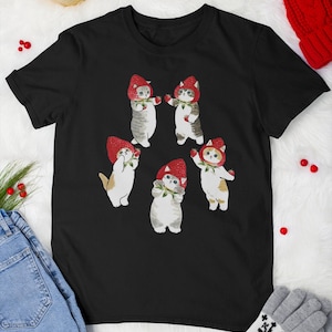 Katten met fruitmutsen - vintage T-shirt Strawberry Cat, kawaii kat met aardbei, shirt anime kat, cadeau kattenliefhebber, kawaii shirt aardbei