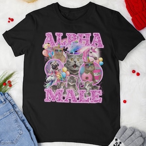 Alpha Male Retro Y2k Pinky Vintage T-Shirt, Funny Rainbow Cat Shirt, Weird Meme Shirt, Cat Lover Shirt, Funny Ugly Tee