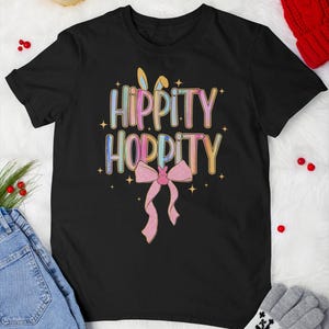 Hippity Hoppity Vintage T-Shirt, Happy Easter Shirt, Easter Coquette Bow Shirt, Easter Bunny Shirt, Preppy Easter Shirt, Girls Easter Shirt