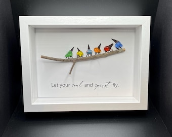 Seaglass Birds Perched on a Recycled Branch with Inspiration Quote