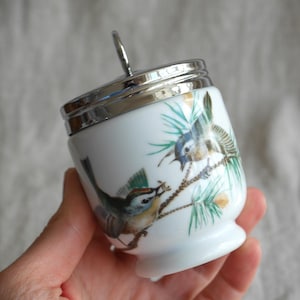 Vintage Royal Worcester &quot;Birds&quot; Porcelain Egg Coddler, Coddled Eggs, Oven to Tableware, Retro Kitchen, King Size, Wren & Two Finches