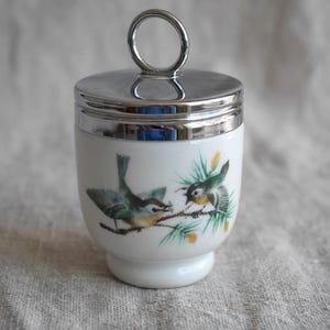 Vintage Royal Worcester &quot;Birds&quot; Porcelain Egg Coddler, Coddled Eggs, Oven to Tableware, Retro Kitchen, Standard Size, Wren & Two Finches