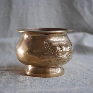 Antique Indian Brass Pot, Small Engraved Brass Vessel, Lion Face Handles, Vintage Brass Bowl, Decorative Water Pot Or Censer