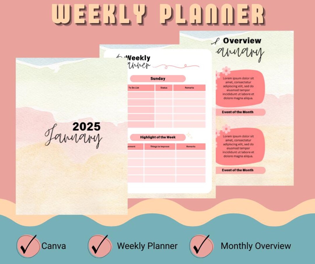 Weekly Planner With Monthly Cover Page and Monthly Overview - Etsy UK