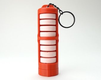 Keychain Glucose Tablet Holder - Diabetic Low Blood Sugar Quick Dispense Container | The Low Roller (8 Slot) + Keychain - Red