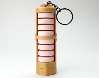 Keychain Glucose Tablet Holder - Diabetic Low Blood Sugar Quick Dispense Container | The Low Roller (8 Slot) + Keychain - Gold