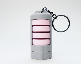 Keychain Glucose Tablet Holder - Diabetic Low Blood Sugar Quick Dispense Container | The Low Roller Mini + Keychain - Grey