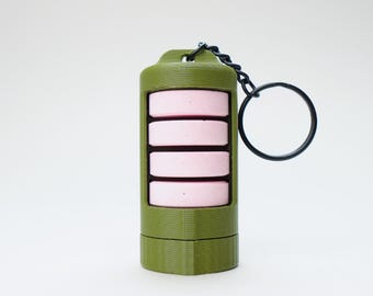 Keychain Glucose Tablet Holder - Diabetic Low Blood Sugar Quick Dispense Container | The Low Roller Mini + Keychain - Green