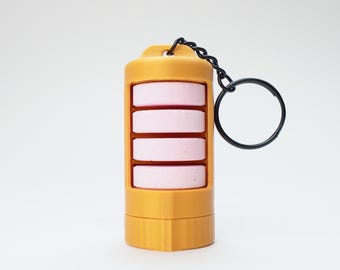 Keychain Glucose Tablet Holder - Diabetic Low Blood Sugar Quick Dispense Container | The Low Roller Mini + Keychain - Gold