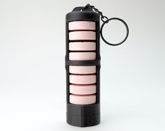 Keychain Glucose Tablet Holder - Diabetic Low Blood Sugar Quick Dispense Container | The Low Roller (8 Slot) + Keychain - Black