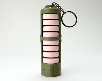 Keychain Glucose Tablet Holder - Diabetic Low Blood Sugar Quick Dispense Container | The Low Roller (8 Slot) + Keychain - Green