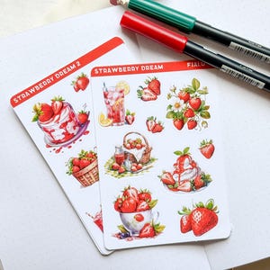 Stickervel Strawberry Dream | Decoratiestickervel | creatieve dagboekstickers | Scrapbookstickers, Zomerjournaalstickers