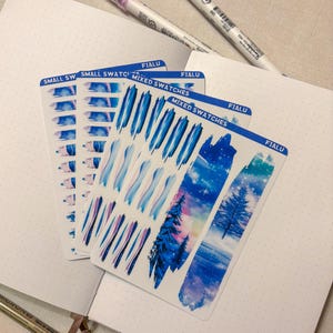 Stickervel paarse Aurora-stalen | Decoratieve stickers voor winterjournaling en scrapbooking