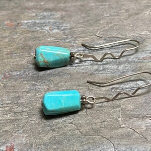 long turquoise dangles, dainty turquoise nugget earrings, minimalist earrings, sterling silver, handmade, OOAK,
