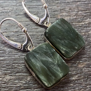prehenite slab earrings, earrings, grey gemstone, rustic prehnite, sterling silver lever back earrings, OOAK, handmade,