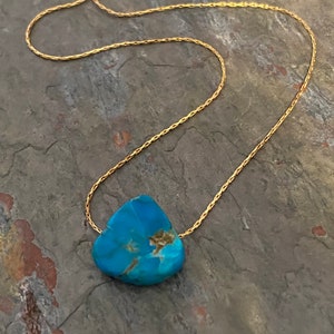 Nacozari turquoise necklace, 14K gold chain delicate, Nacozari turquoise, gold turquoise pendant, fine jewelry, gift for her, OOAK HANDMADE