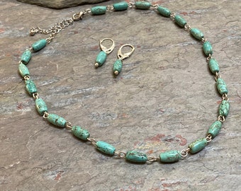 Turquoise Necklace and Earrings Set: Sterling Silver Filled Wire, Handmade
