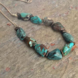 Spiderweb Turquoise Nugget Necklace, American Nevada Chunky Turquoise Nugget Necklace, Modern Turquoise Necklace, Sterling Silver, OOAK,