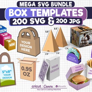 Pacote de modelos de caixa SVG de 200 mega, caixa Svg, modelo de caixa de presente, modelo de caixa Svg, estúdio, Cameo, Cricut, artesanato em papel, festa, caixa, arquivos de corte