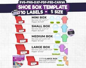 Shoe box template, Sneaker box svg ,Gift box template, Shoe Box Svg, Gift Box Svg, Party Favors box, Shoe box label template, Canva Editable