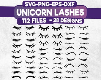 Paquete de imágenes SVG de pestañas de unicornio, imágenes prediseñadas de pestañas (112 archivos)