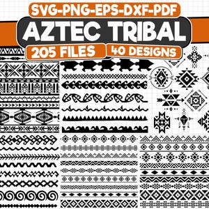 アステカSVGバンドル、ボーダーSVG、トライバルSVG、インディアンSVG、南西部の要素SVG、アステカパターンSVG、Cricut用カットファイル、シルエット、デジタル
