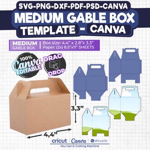 Medium Gable Box Template, Party Favor Box, Box Template, Gift Box Svg, DIY Box Template, Canva Editable, svg for cricut, Instant Download