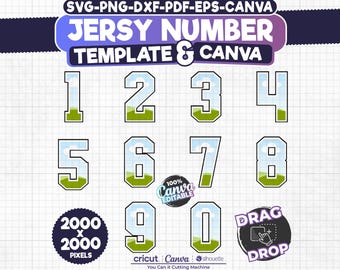 Plantilla SVG de número de camiseta universitaria: Cricut, Silhouette, Canva (descarga digital)