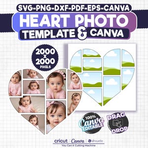 Heart Photo Collage Template: Family Keepsake, Canva Editable (Digital Download