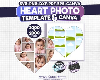 Heart Photo Collage Template: Family Keepsake, Canva Editable (Digital Download