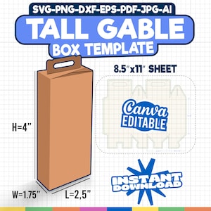 Tall Gable Box Template, Gift Box Template, Tall Box Svg, Favor Box SVG, Cricut Cut Files, Sihouette Cut Files, Canva, Svg, Dxf, Png, svg