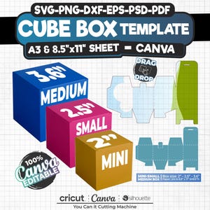 Szablon Cube Box | Pudełko do przechowywania SVG, Canva Edytowalne pudełko SVG | Plik do cięcia kwadratowego pudełka na prezent | Pudełko na upominki na imprezę | Kompatybilne z Cricut i Silhouette