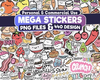 Kawaii Food Sticker Bundle | 440 Cute PNG Designs (Commercial Use)