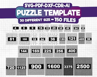 Puzzle Template Bundle Svg, Jigsaw Puzzle Svg, Puzzle Laser Cut File, Puzzle Cut Template, Puzzle Laser Dxf File, Digital Download