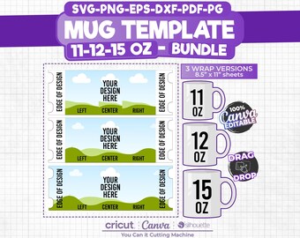 Canva Editable Mug Wrap Template: 11oz, 12oz, 15oz (Digital Download)