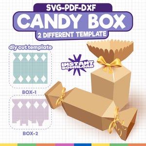 2 modèles uniques de modèle de boîte à bonbons, boîte en forme de bonbon, boîte-cadeau, modèle de boîte-cadeau de bonbons, boîte-cadeau de fête, boîte cadeau, boîte Svg pour Cricut
