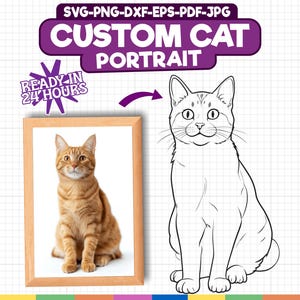 Aangepast kattenportret, tekening kattenomtrek, huisdierportret, tattoo-ontwerp, zeer fijne tekeningen cadeau, digitaal huisdieroverzicht, aangepaste SVG, SVG-bestanden voor Cricut