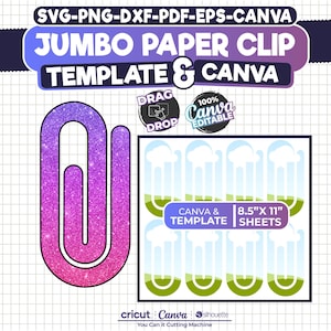 Plantilla de clip gigante, archivo de clip gigante, plantilla de Canva: marcapáginas gigante editable o diseño de decoración de oficina, hoja imprimible de 8.5&quot; x 11&quot;