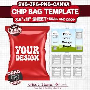 Chip Bag Template, Chip Bag Label, Party Chip Bag, Chip Bag Editable, Canva Editable, Blank Chip Bag, Printable Party Favor, DIY, cricut