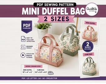 Mini Duffel Bag Sewing Pattern PDF, Cube Bag Pattern, 2 Sizes, Beginner Bag Sewing Pattern, Travel Bag DIY, Beginner Sewing Pattern