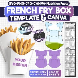 French Fry Box Template Svg, Snack Box Template, Fried Potato Box Template, Party Snack Box, Svg For Cricut, Printable, Instant Download
