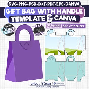 Modèle de sac cadeau, sac cadeau avec anse, modèle de sac en papier, boîte cadeau, pochette cadeau d'anniversaire, cadeau pour une mère, toile modifiable