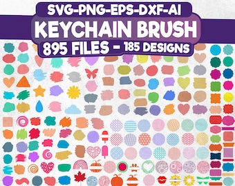 以下が含まれることがあります： キーチェーンブラシのデザイン185種類を収録した、895個のSVG、PNG、EPS、DXF、AIファイルのセットです。デザインには、ハート、星、花、幾何学模様など、さまざまな形、色、パターンが含まれています。