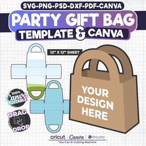 Plantilla de bolsa de regalo para fiesta, plantilla de bolsa de papel SVG, caja de regalo SVG, bolsa de regalo DIY SVG, Canva editable, plantilla de bolsa de regalo, bolsa de regalo de cumpleaños