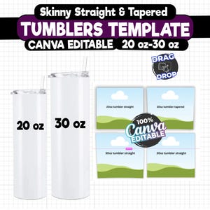 Tumbler Template Svg, 20oz - 30oz Straight and Tapered Tumbler Template, Skinny Tumbler Full Wrap, Tumbler Sublimation, Canva Edit,drag drop