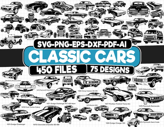 Classic Car SVG Bundle: Retro & Sports Car Designs (450 Files)
