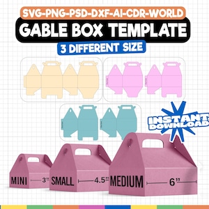 Gable Box Template Bundle, Gable Box Svg, Box Template, Gable Box Svg For Cricut, 3 Sizes for DIY Projects, Party Favor Box,Cricut Cut Files