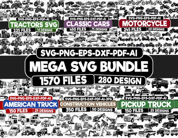 Mega Vehicle Svg Package, Car SVG, vehicles cute car, Retro Car, truck svg files, pickup truck svg, car svg png, svg files for cricut, Car