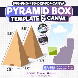 Pacote de caixa de pirâmide, modelo de caixa de pirâmide, caixa de lembrancinhas de pirâmide, caixa de presente de aniversário, caixa de lembrancinhas de festa, modelo de caixa, Cricut, Canva editável