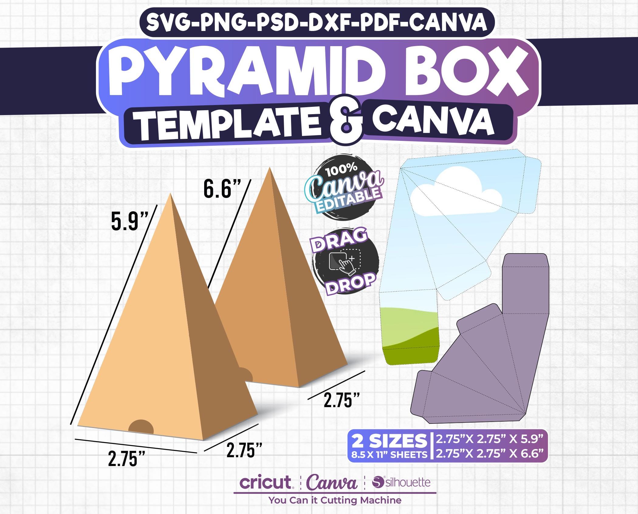 Pyramid Favor Box Template: SVG, PNG, PDF, Canva Editable - Etsy